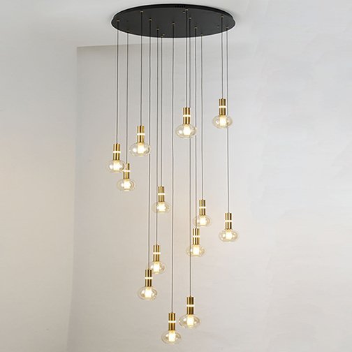 Chandelier39W WW BK+Brz70*70*300 G9*13Irn+Alu+Gls Series