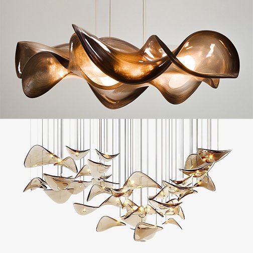 Chandelier LED TRI COLOR Amber Glazed glass SANG Series